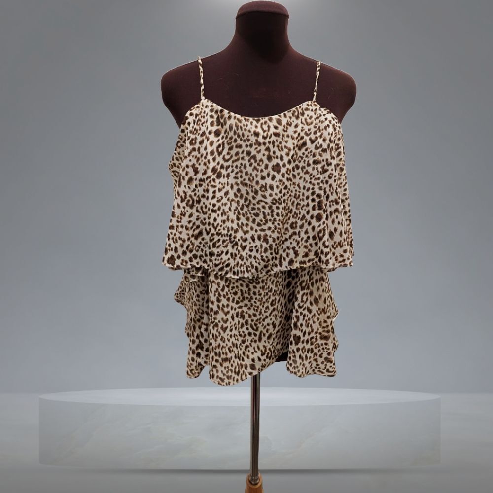 SAM EDELMAN Ludlow Tiered Animal Print Cold Shoulder Top Size Large